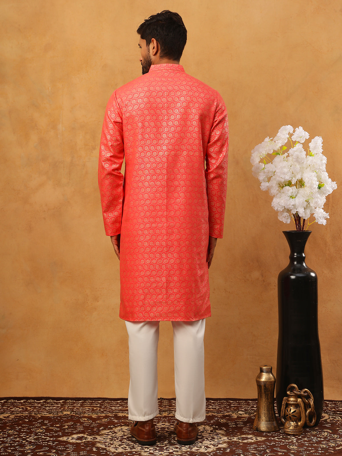 Festive Cotton Blend Printed Kurta Pyjama Set (65KP 5421 Peach ) [FF] [P-11-10]