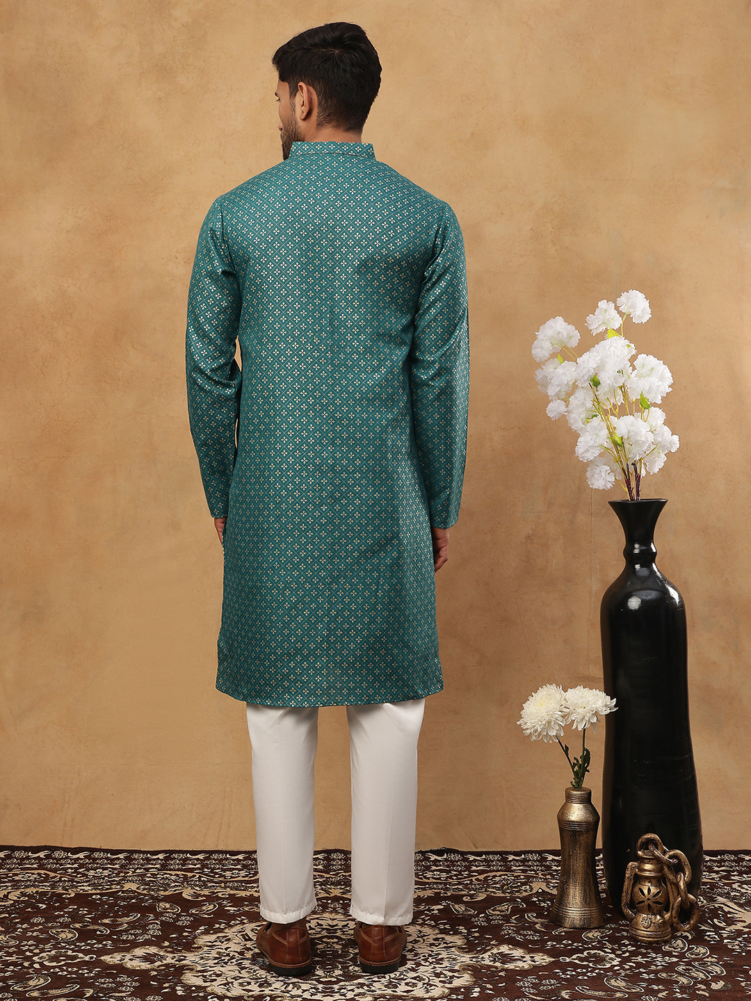 Festive Cotton Blend Printed Kurta Pyjama Set ( 65KP 5421Sea-Green S ) [FF] [P-11-10]
