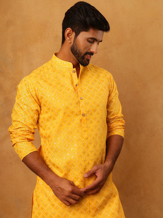 Festive Cotton Blend Printed Kurta Pyjama Set (65KP 5421 Yellow )