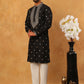 Ethnic Silk Blend Foil Print Kurta Pyjama Set (65KP 5422 Black ) [FF] [J-1]