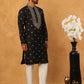 Ethnic Silk Blend Foil Print Kurta Pyjama Set (65KP 5422 Black ) [FF] [J-1]