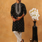 Ethnic Silk Blend Foil Print Kurta Pyjama Set (65KP 5422 Black ) [FF] [J-1]