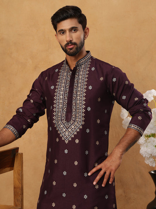 Ethnic Silk Blend Foil Print Kurta Pyjama Set (65KP 5422 Purple ) [FF] [J-1]