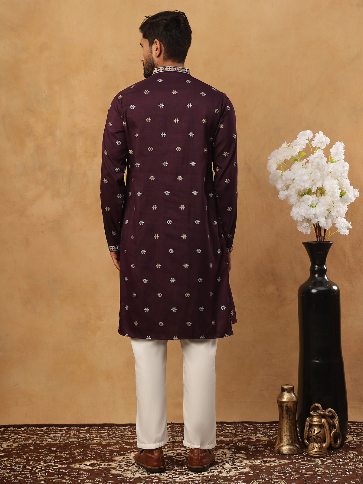 Ethnic Silk Blend Foil Print Kurta Pyjama Set (65KP 5422 Purple ) [FF] [J-1]