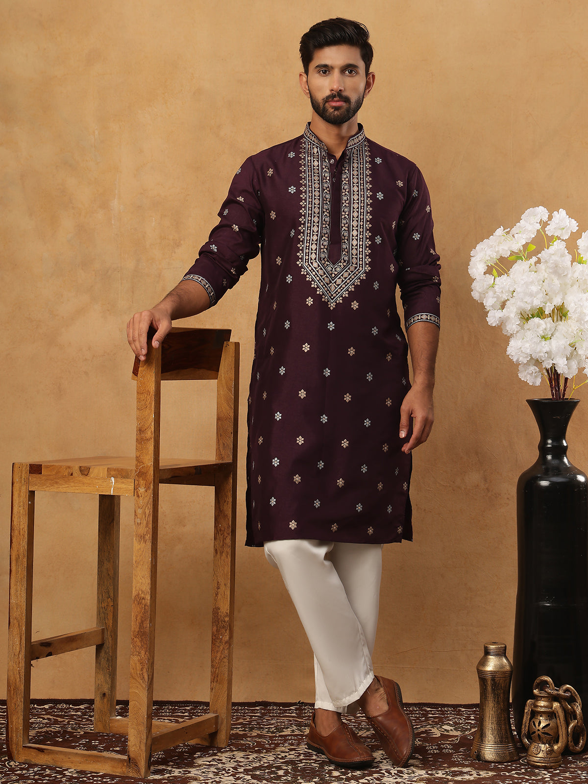 Ethnic Silk Blend Foil Print Kurta Pyjama Set (65KP 5422 Purple ) [FF] [J-1]