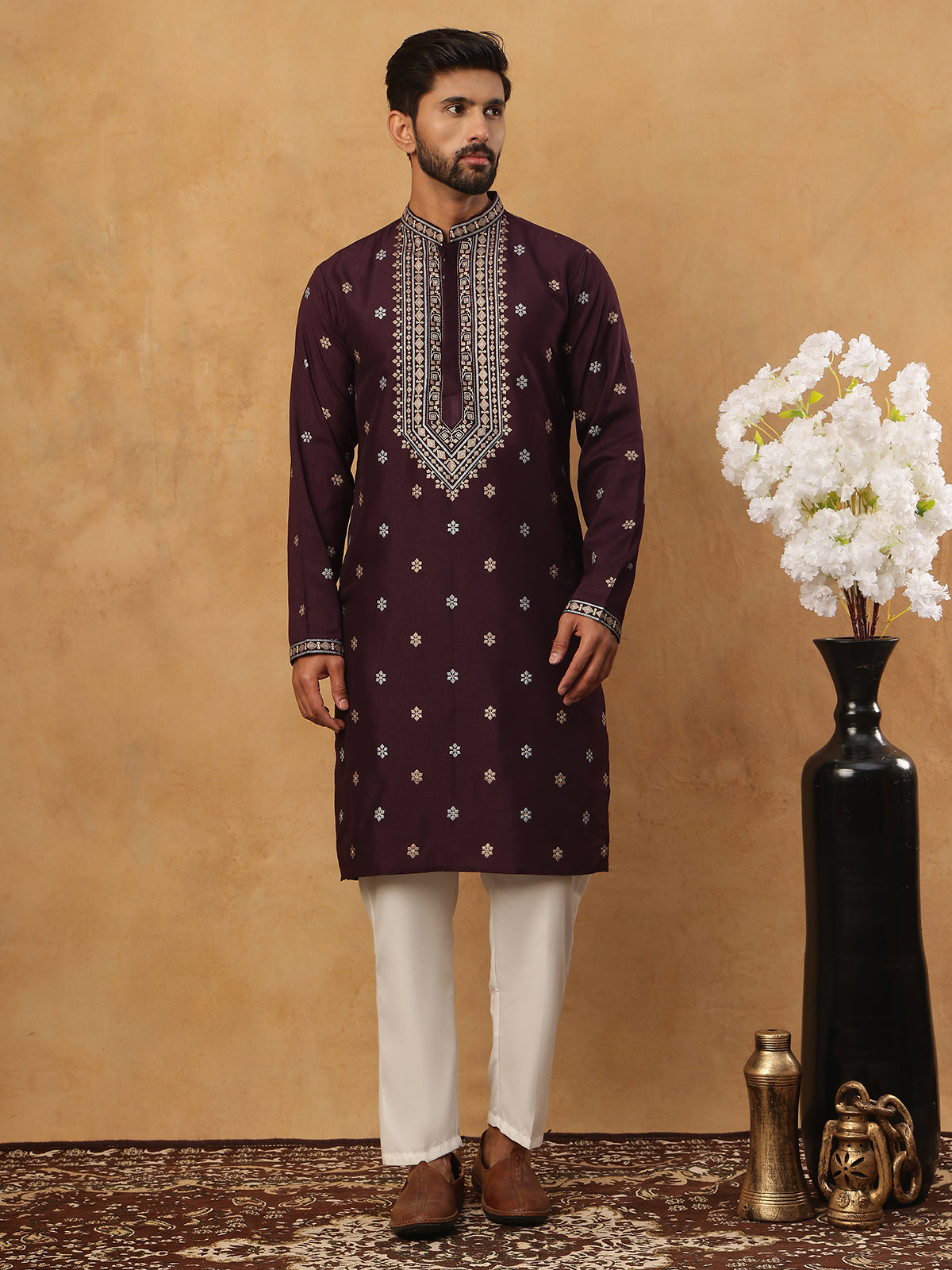 Ethnic Silk Blend Foil Print Kurta Pyjama Set (65KP 5422 Purple ) [FF] [J-1]