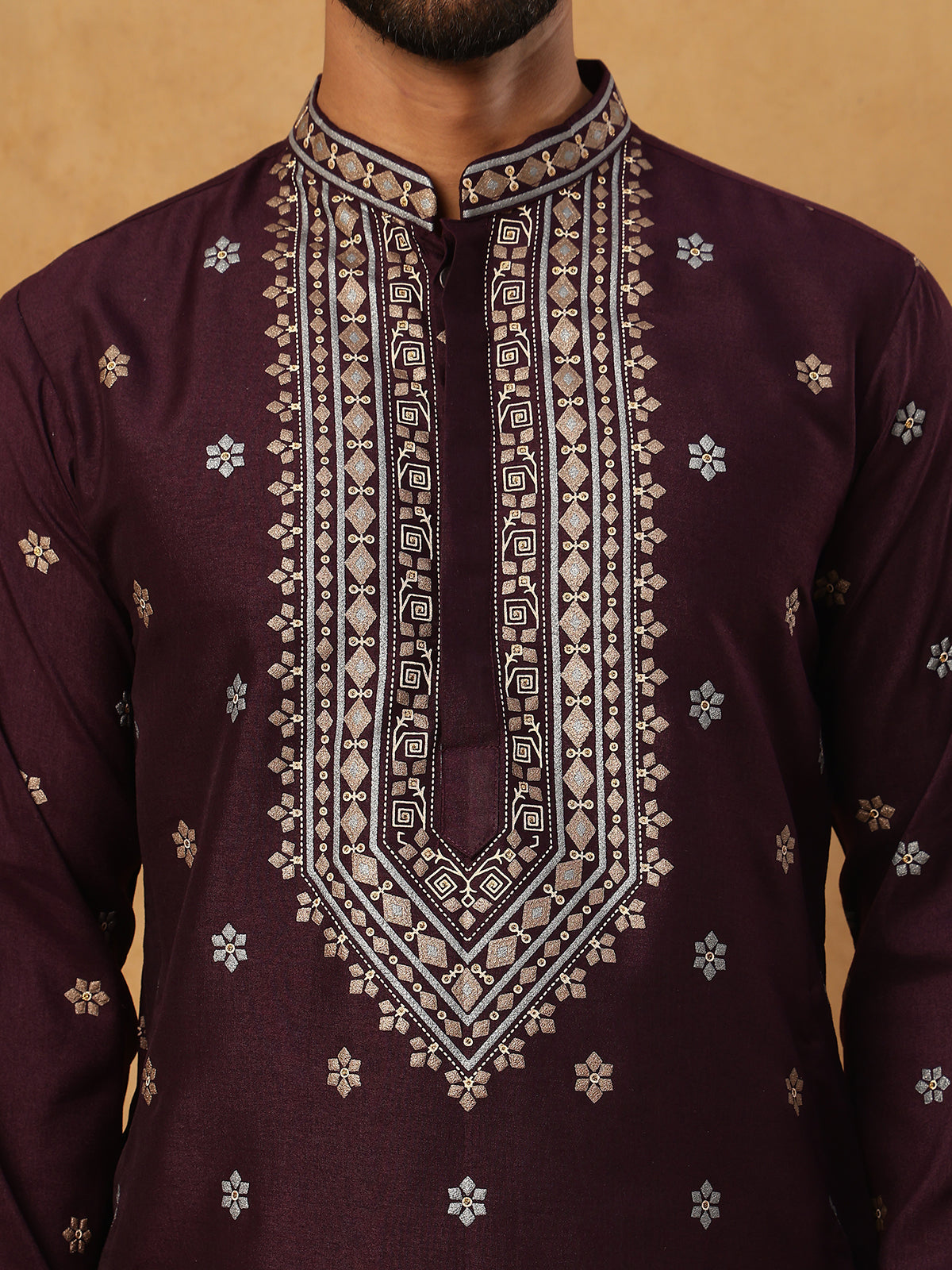 Ethnic Silk Blend Foil Print Kurta Pyjama Set (65KP 5422 Purple ) [FF] [J-1]