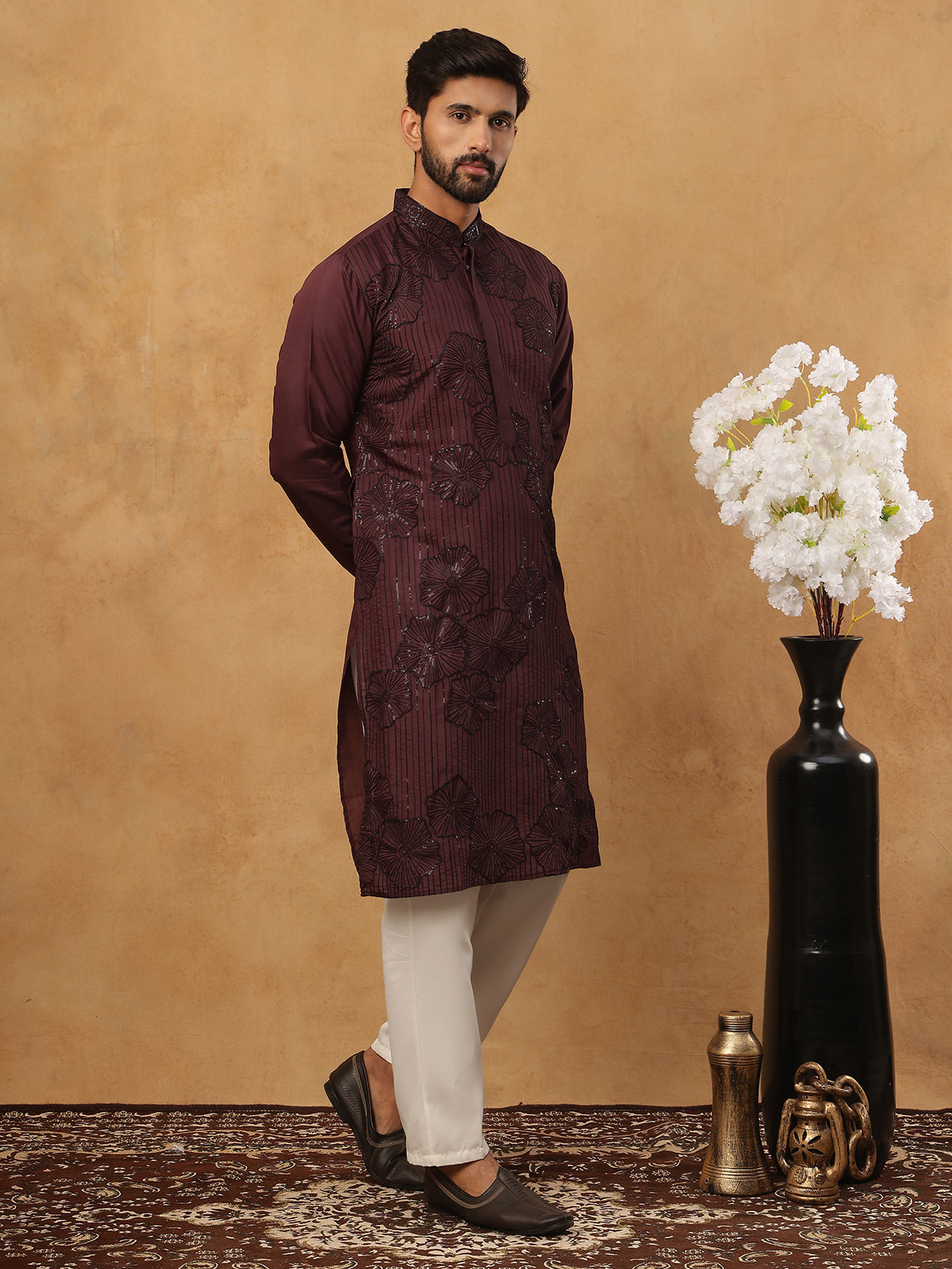 Silk Blend Embroidered Kurta with Pyjama (65KP 5423 Maroon ) [FF] [Q-11-14]