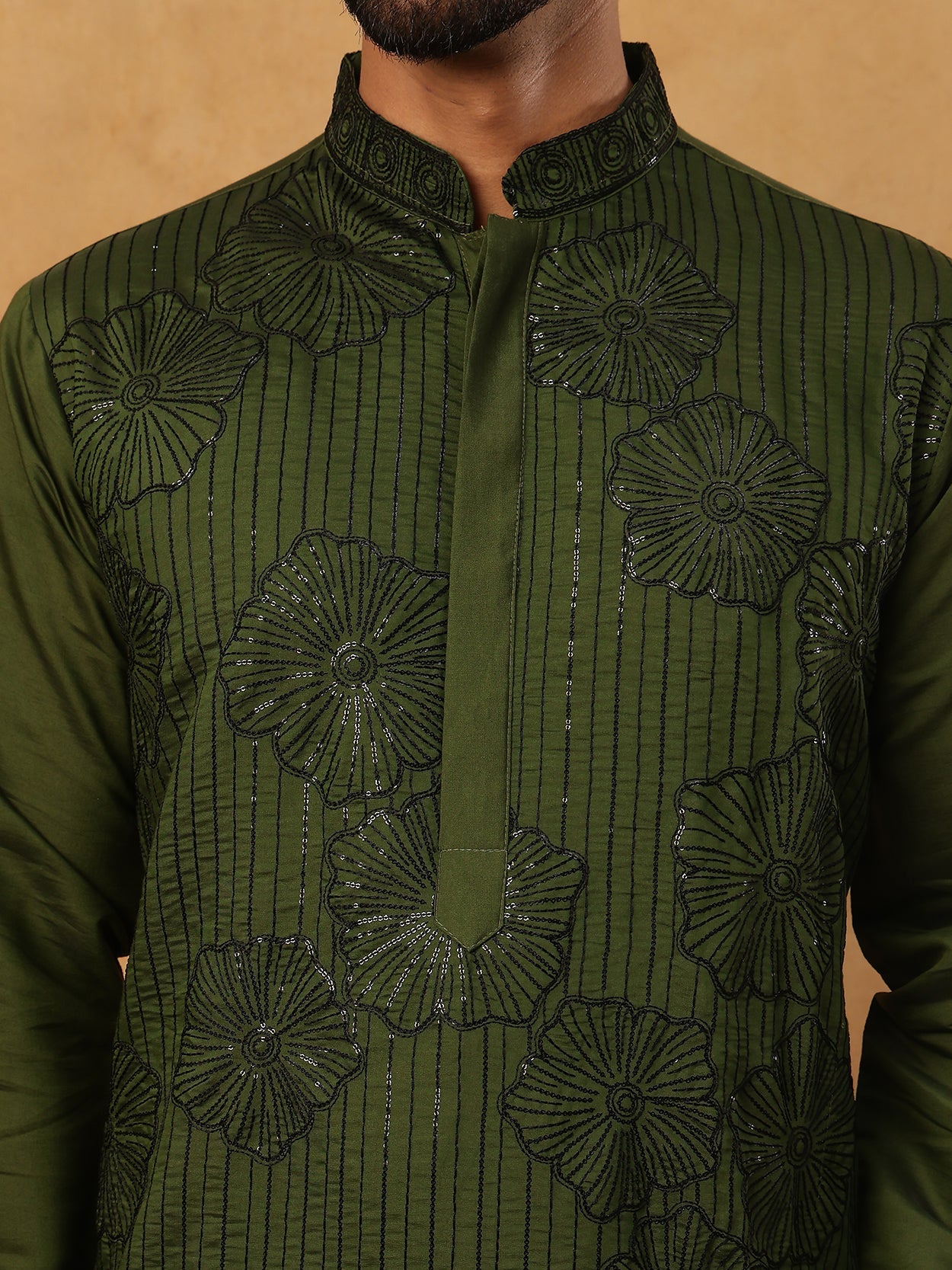 Silk Blend Embroidered Kurta with Pyjama (65KP 5423 Olive ) [FF] [Q-11-14]