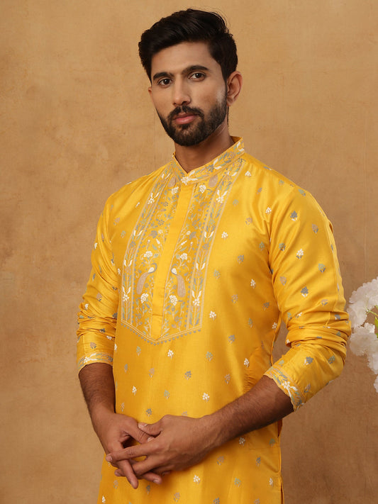 Men’s Festive Rubber Print Kurta Pyjama (65KP 5424 Mustard ) [FF] [J-1]