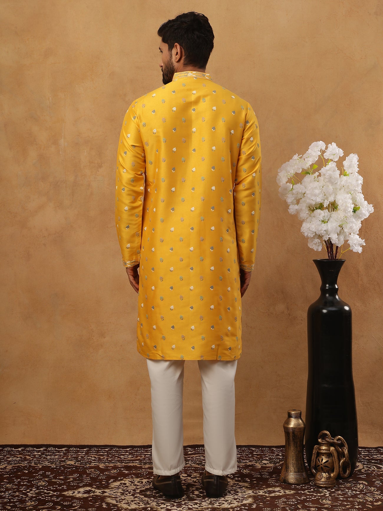 Men’s Festive Rubber Print Kurta Pyjama (65KP 5424 Mustard ) [FF] [J-1]