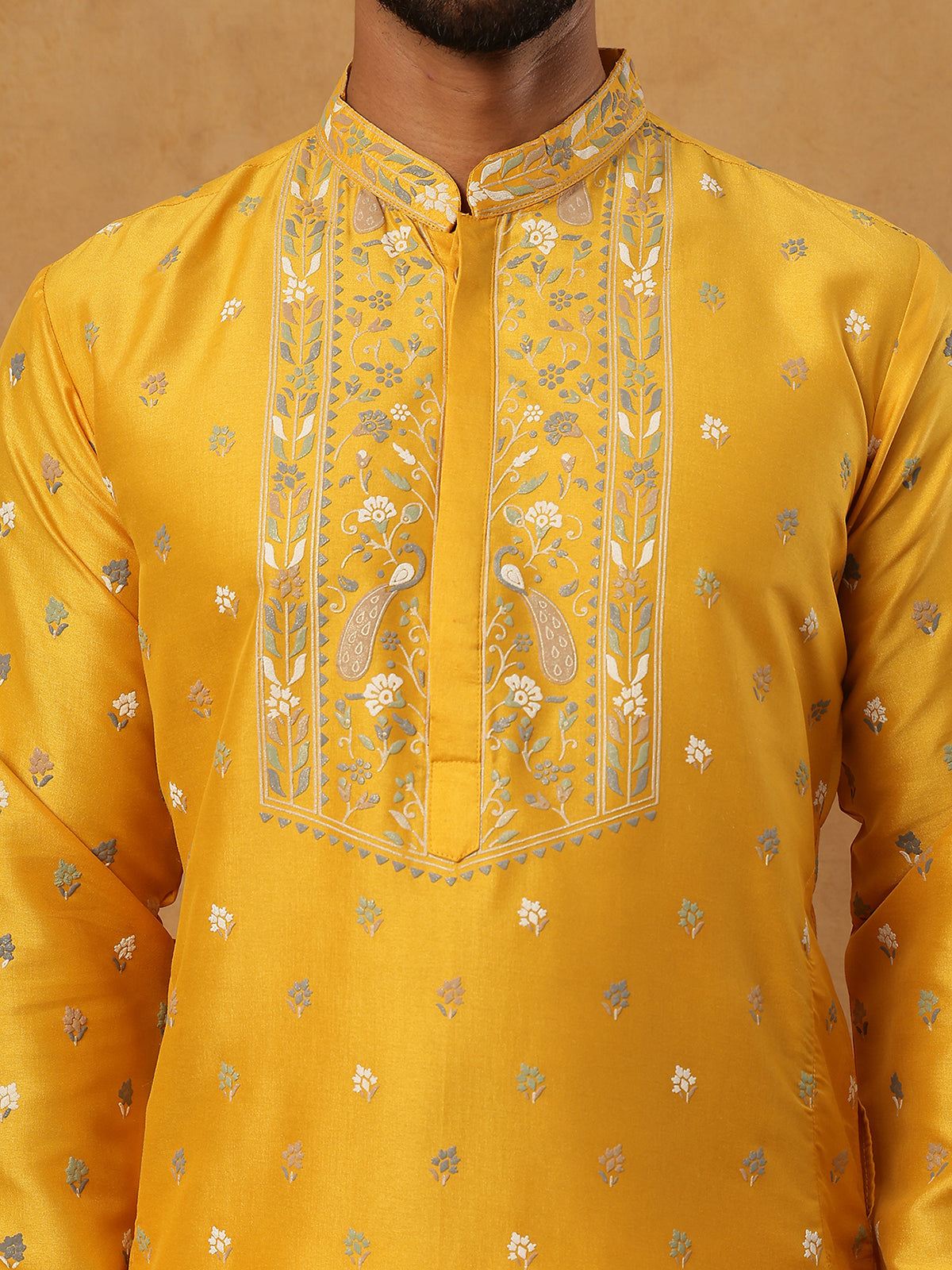 Men’s Festive Rubber Print Kurta Pyjama (65KP 5424 Mustard ) [FF] [J-1]