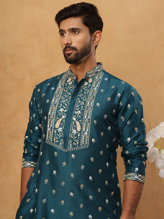 Men’s Festive Rubber Print Kurta Pyjama (65KP 5424 Peacock ) [FF] [J-1]