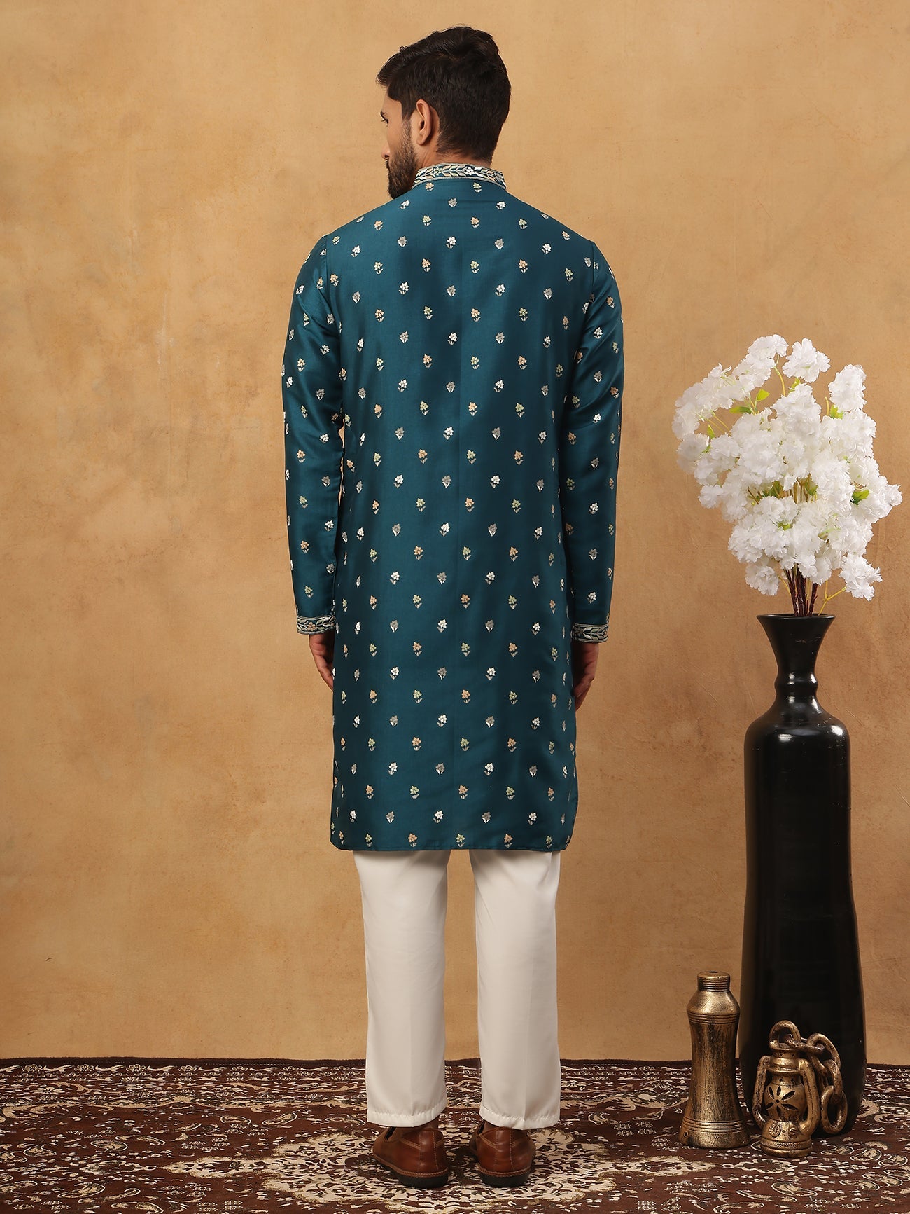 Men’s Festive Rubber Print Kurta Pyjama (65KP 5424 Peacock ) [FF] [J-1]