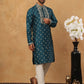 Men’s Festive Rubber Print Kurta Pyjama (65KP 5424 Peacock ) [FF] [J-1]