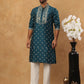 Men’s Festive Rubber Print Kurta Pyjama (65KP 5424 Peacock ) [FF] [J-1]