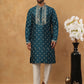 Men’s Festive Rubber Print Kurta Pyjama (65KP 5424 Peacock ) [FF] [J-1]