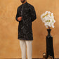 Silk Blend Embroidered Kurta with Pyjama (65KP 5426 Black ) [FF] [A-1-4]