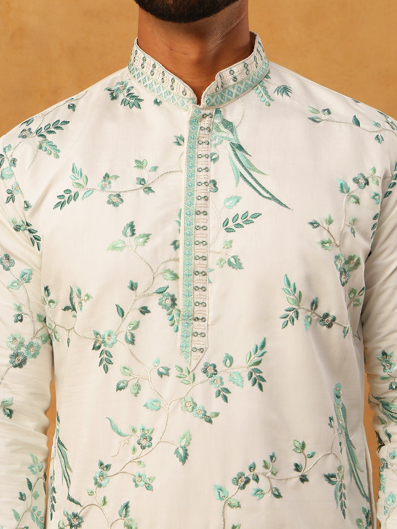 Silk Blend Embroidered Kurta with Pyjama (65KP 5426 White ) [FF] [A-1-4]
