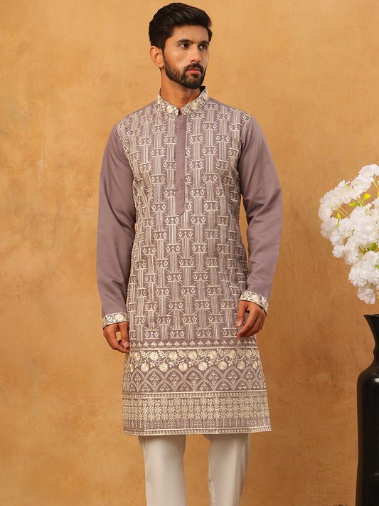 Classic Silk Blend Embroidered Kurta Pyjama Set (65KP 5427 Purple ) [FF] [Q-11-14]