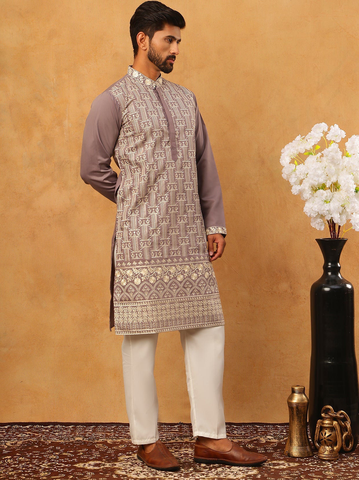 Classic Silk Blend Embroidered Kurta Pyjama Set (65KP 5427 Purple ) [FF] [Q-11-14]
