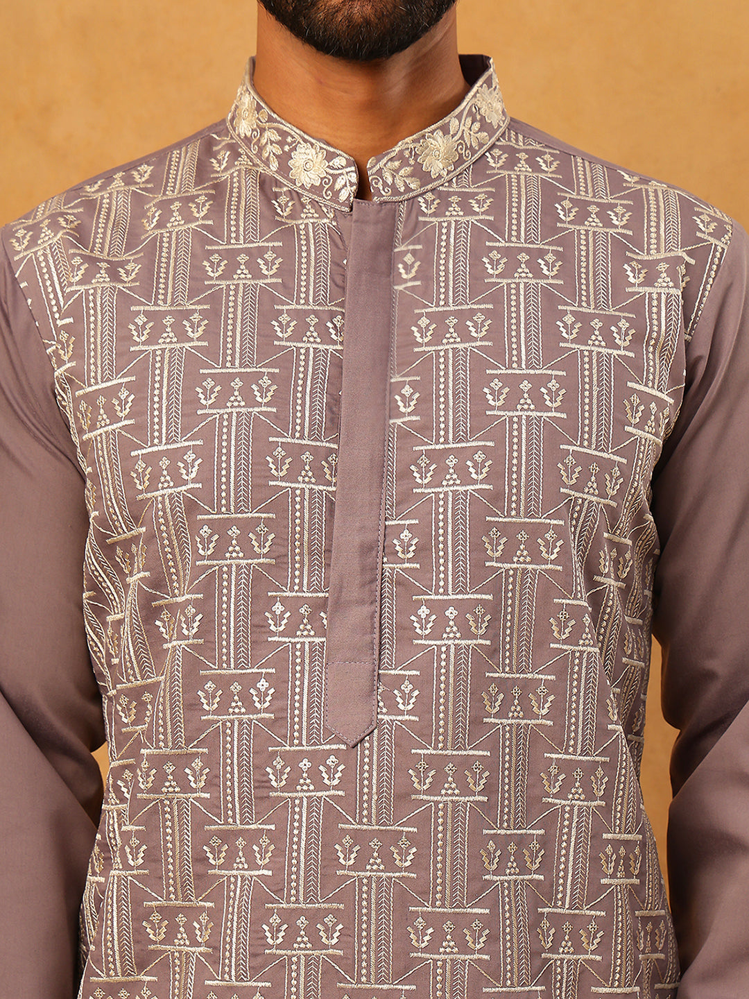 Classic Silk Blend Embroidered Kurta Pyjama Set (65KP 5427 Purple ) [FF] [Q-11-14]