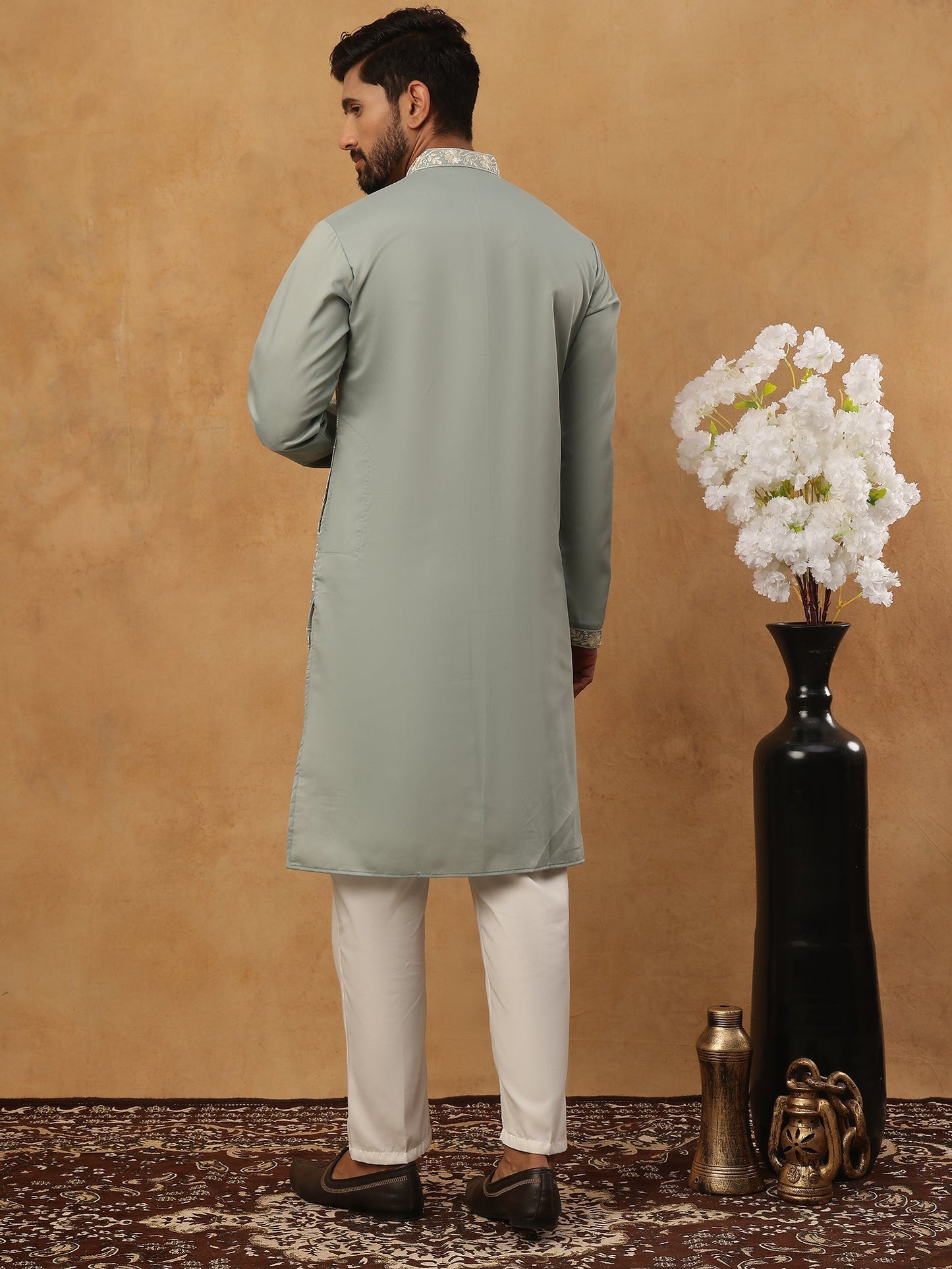 Classic Silk Blend Embroidered Kurta Pyjama Set (65KP 5427 Rama ) [FF] [Q-11-14]