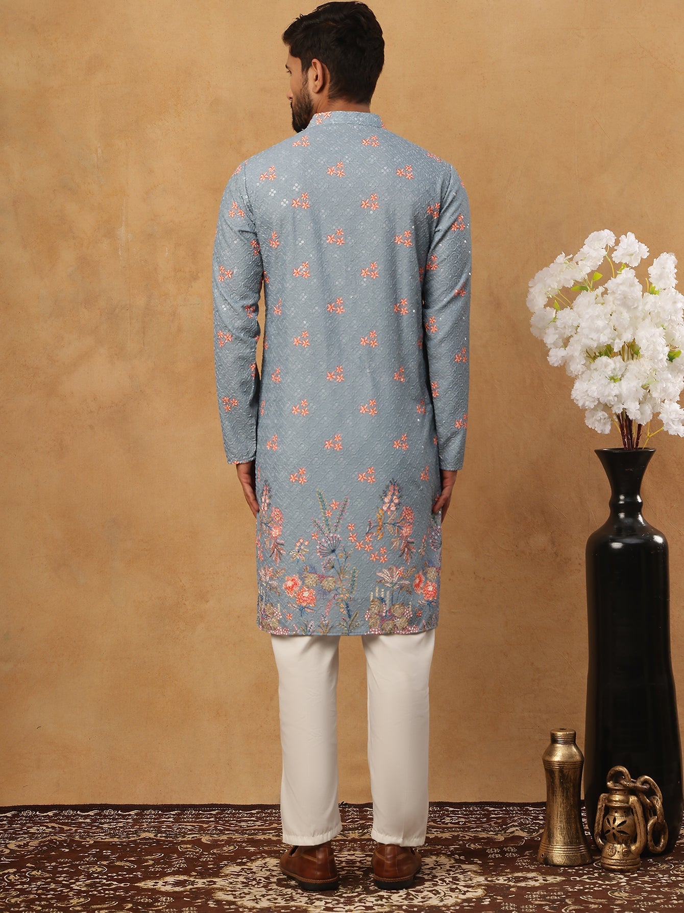 Festive Cotton Blend Printed Kurta Pyjama Set (65KP 5428 Blue ) [FF] [Q-11-14]