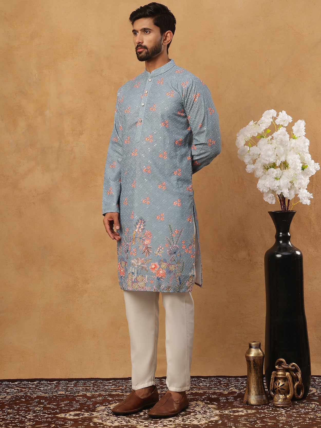 Festive Cotton Blend Printed Kurta Pyjama Set (65KP 5428 Blue ) [FF] [Q-11-14]