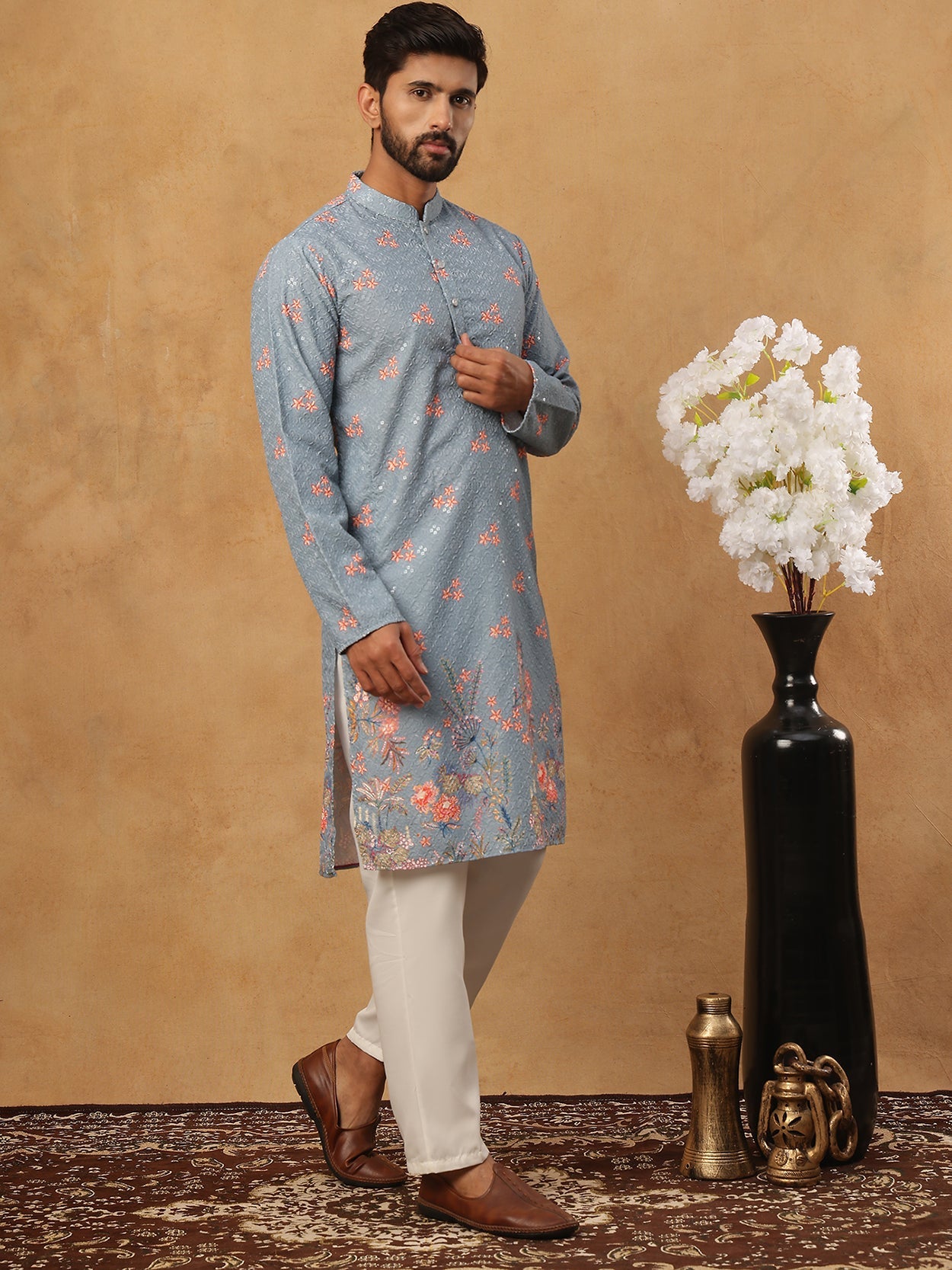 Festive Cotton Blend Printed Kurta Pyjama Set (65KP 5428 Blue ) [FF] [Q-11-14]