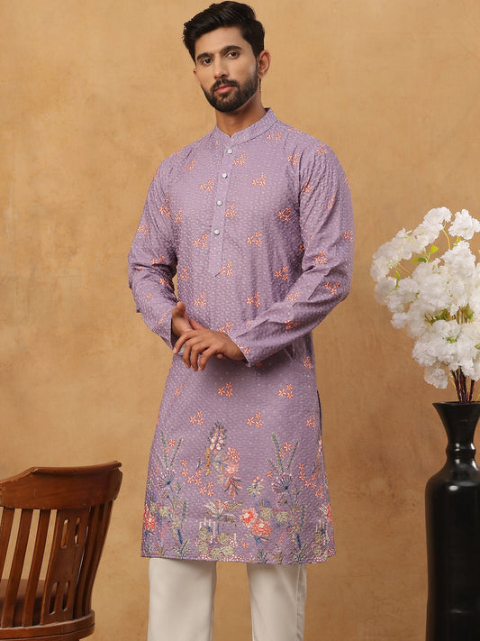 Festive Cotton Blend Printed Kurta Pyjama Set (65KP 5428 Purple ) [FF] [Q-11-14]