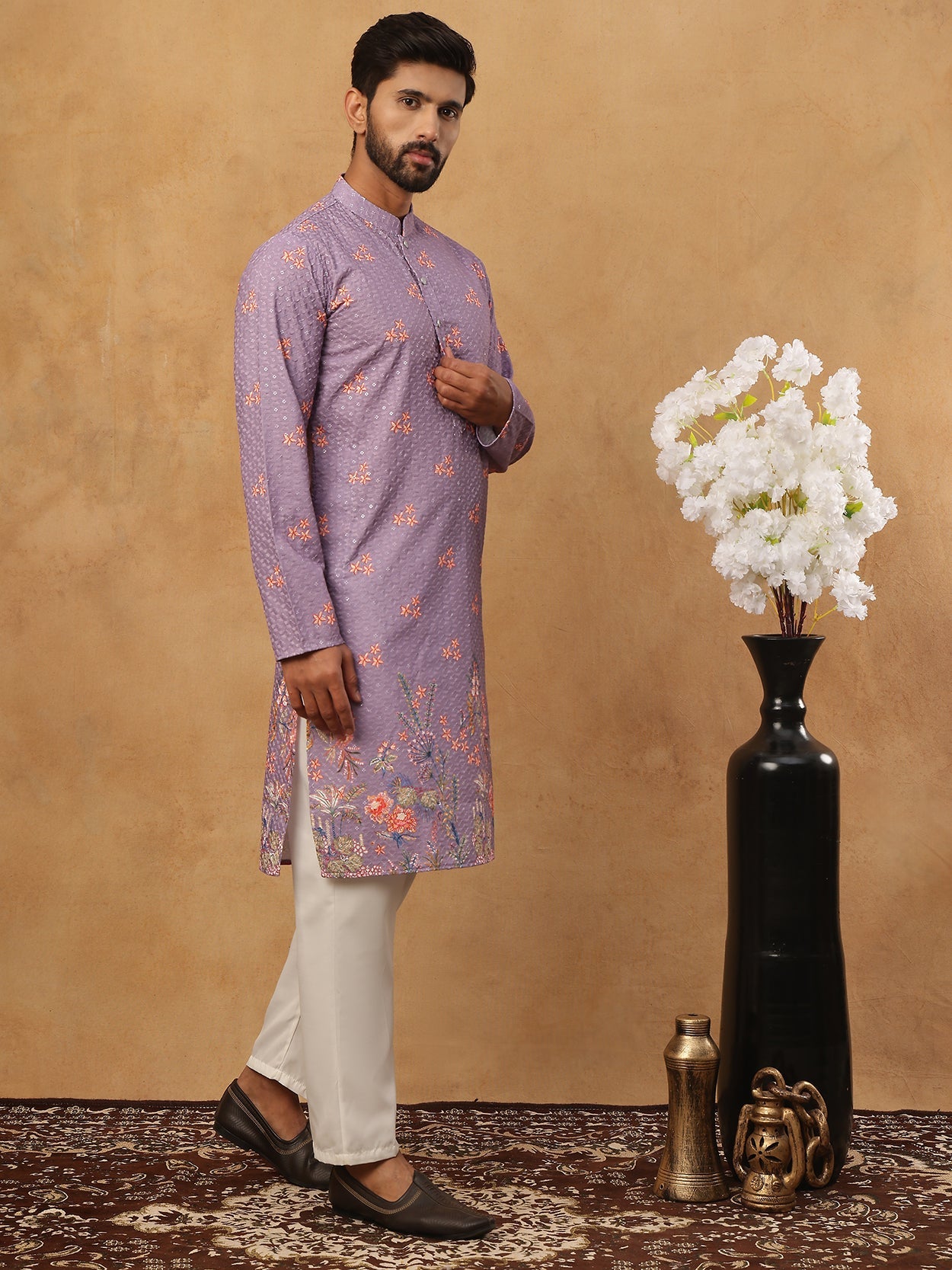 Festive Cotton Blend Printed Kurta Pyjama Set (65KP 5428 Purple ) [FF] [Q-11-14]