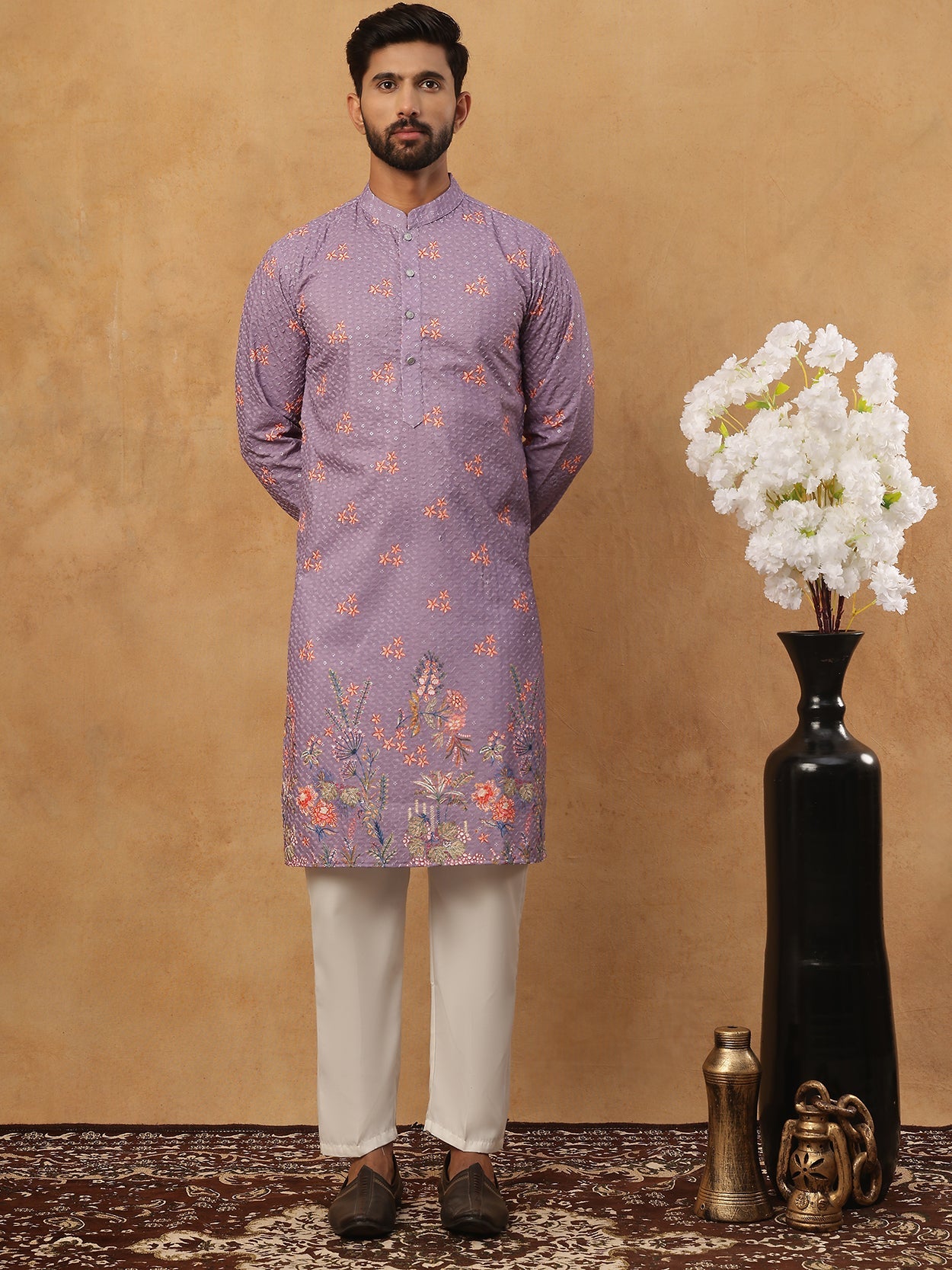 Festive Cotton Blend Printed Kurta Pyjama Set (65KP 5428 Purple ) [FF] [Q-11-14]