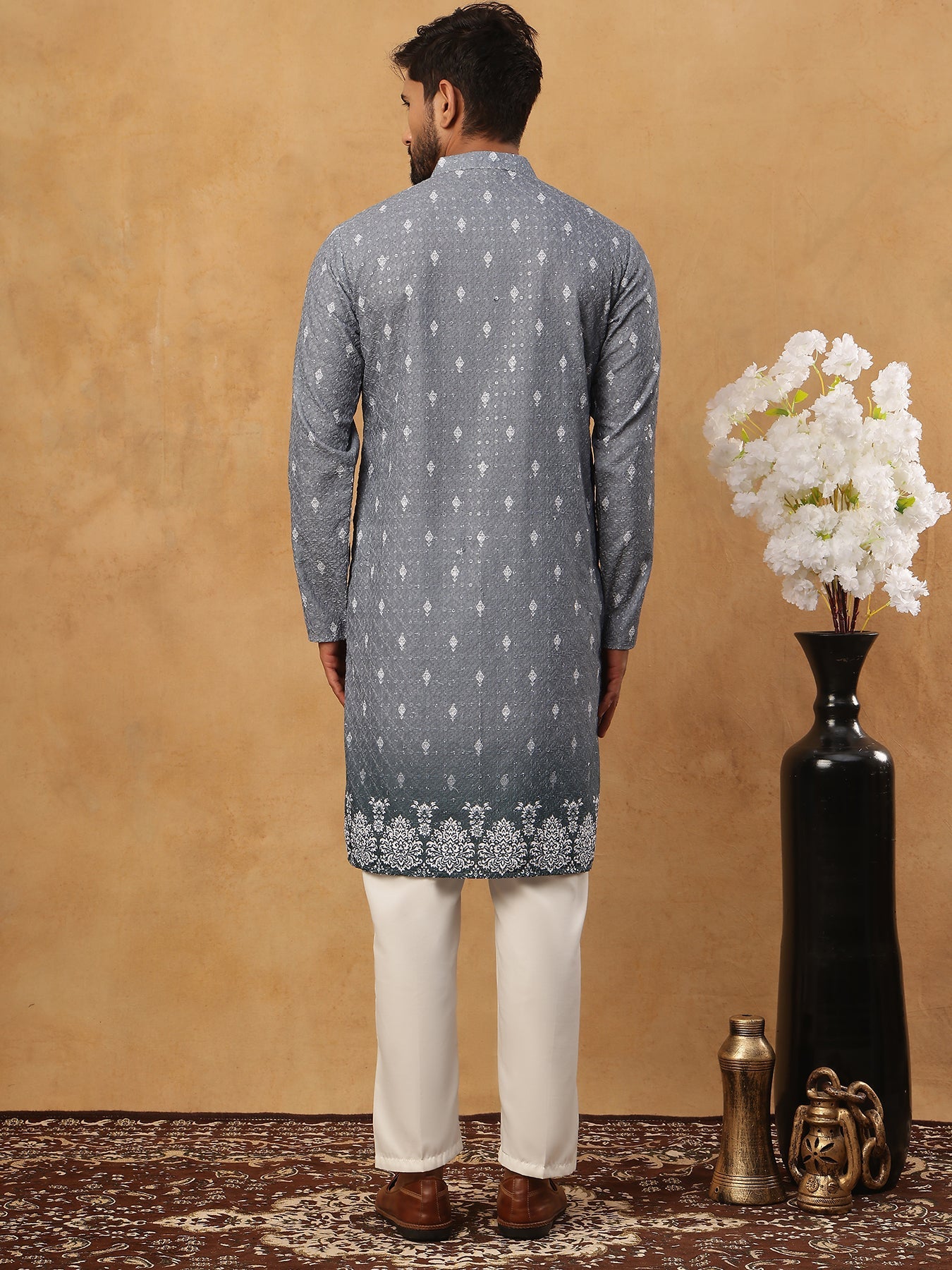 Festive Cotton Blend Printed Kurta Pyjama Set (65KP 5429 Grey ) [FF] [Q-11-14]