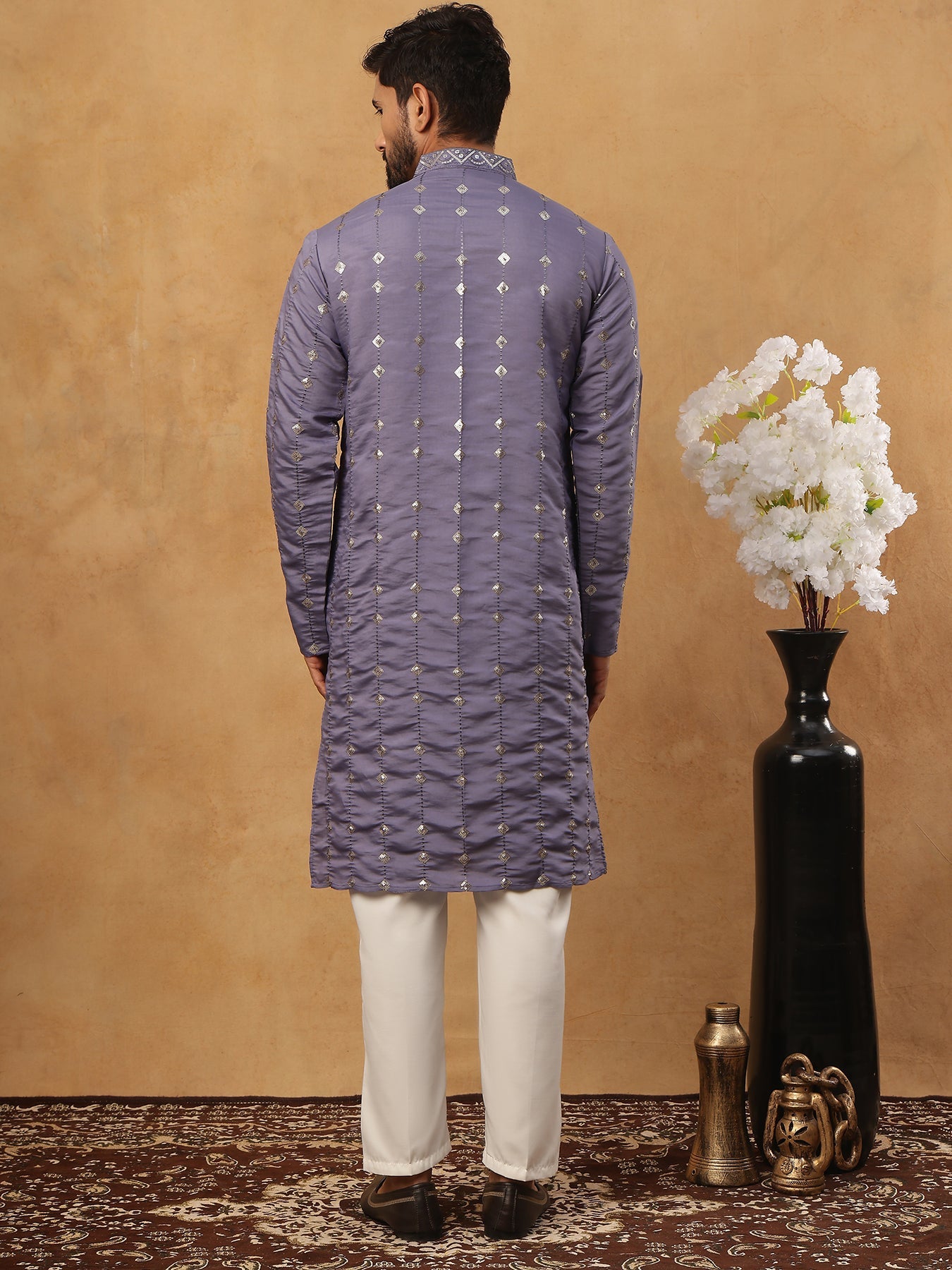 Festive Silk Blend Sequin Work Kurta Pyjama Set (65KP 5430 Purple ) [FF] [A-1-4]