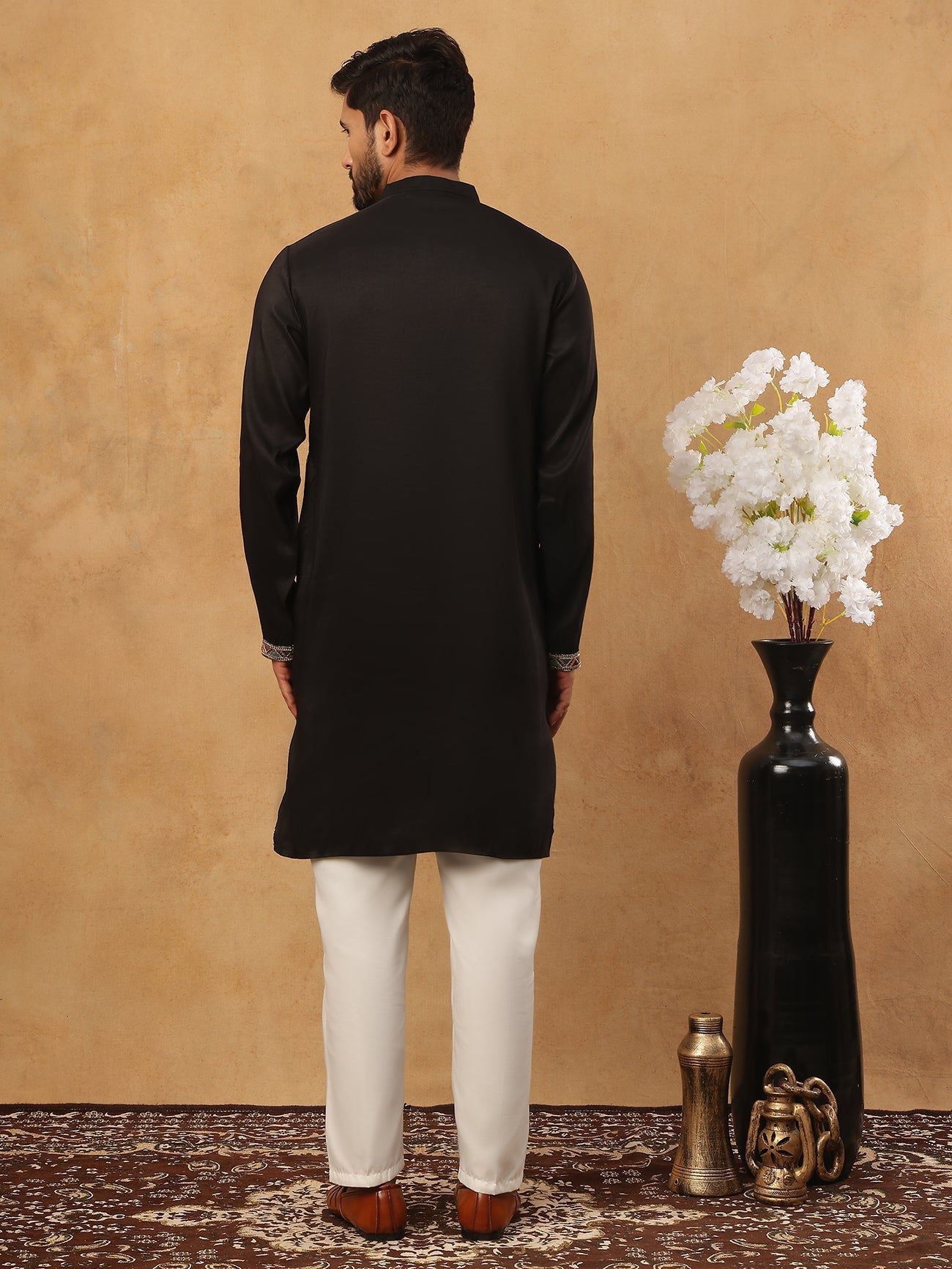 Silk Blend Embroidered Kurta with Pyjama (65KP 5431 Black ) [FF] [B-1-2]