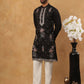 Silk Blend Embroidered Kurta with Pyjama (65KP 5431 Black ) [FF] [B-1-2]