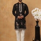 Silk Blend Embroidered Kurta with Pyjama (65KP 5431 Black ) [FF] [B-1-2]