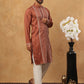 Luxury Silk Blend Thread Work Kurta Pyjama Set (65KP 5432 Brown ) [FF] [B-9]