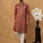 Luxury Silk Blend Thread Work Kurta Pyjama Set (65KP 5432 Brown ) [FF] [B-9]