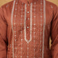 Luxury Silk Blend Thread Work Kurta Pyjama Set (65KP 5432 Brown ) [FF] [B-9]