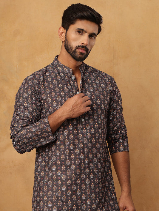 Festive Cotton Blend Printed Kurta Pyjama Set (65KP 5434 Grey ) [FF] [Q-11-14]