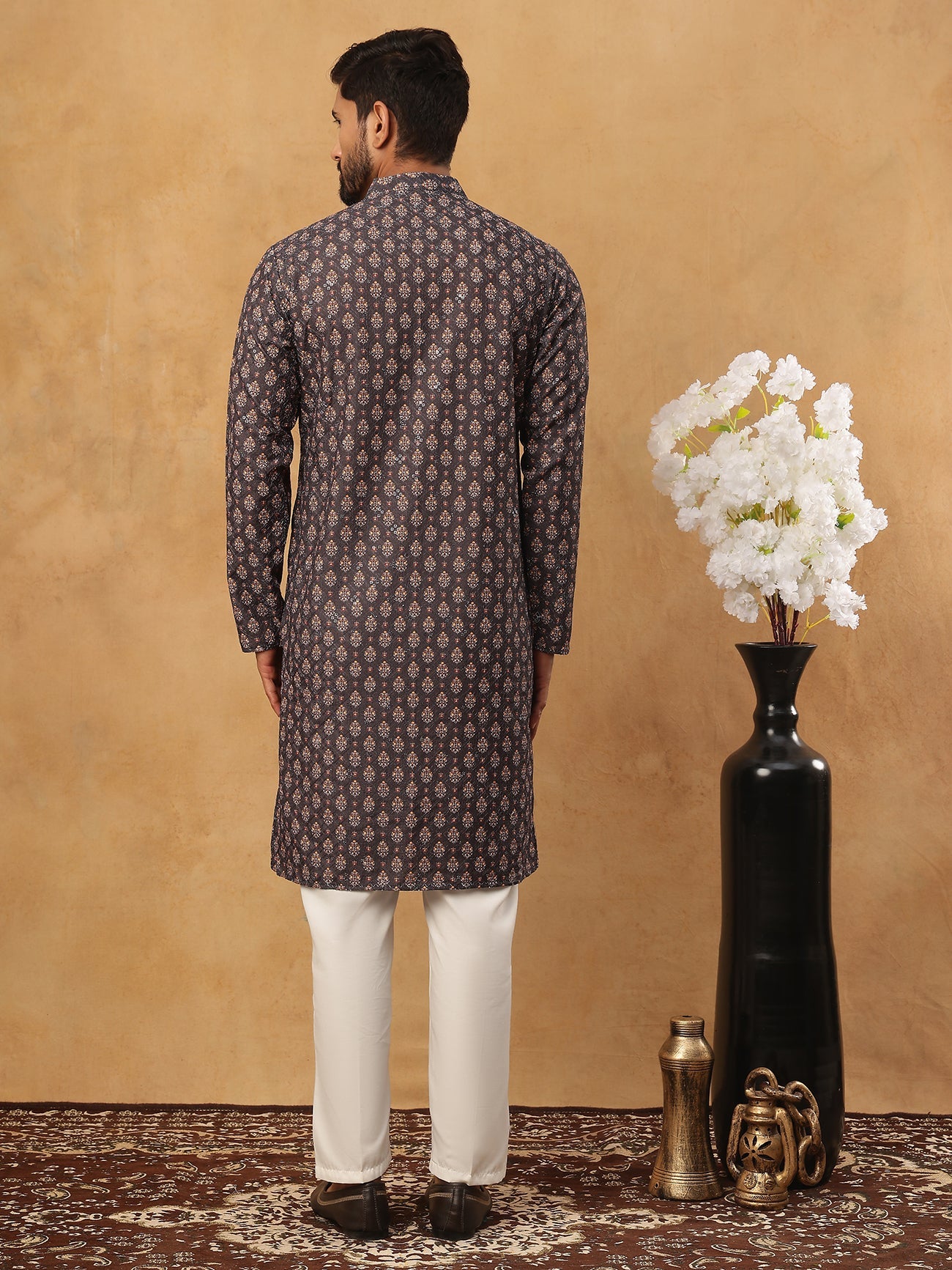 Festive Cotton Blend Printed Kurta Pyjama Set (65KP 5434 Grey ) [FF] [Q-11-14]