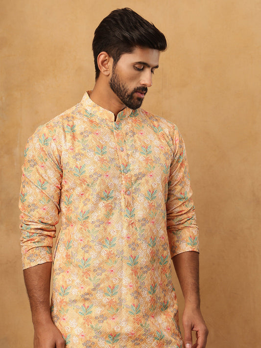 Festive Cotton Blend Printed Kurta Pyjama Set (65KP 5434 Yellow ) [FF] [Q-11-14]