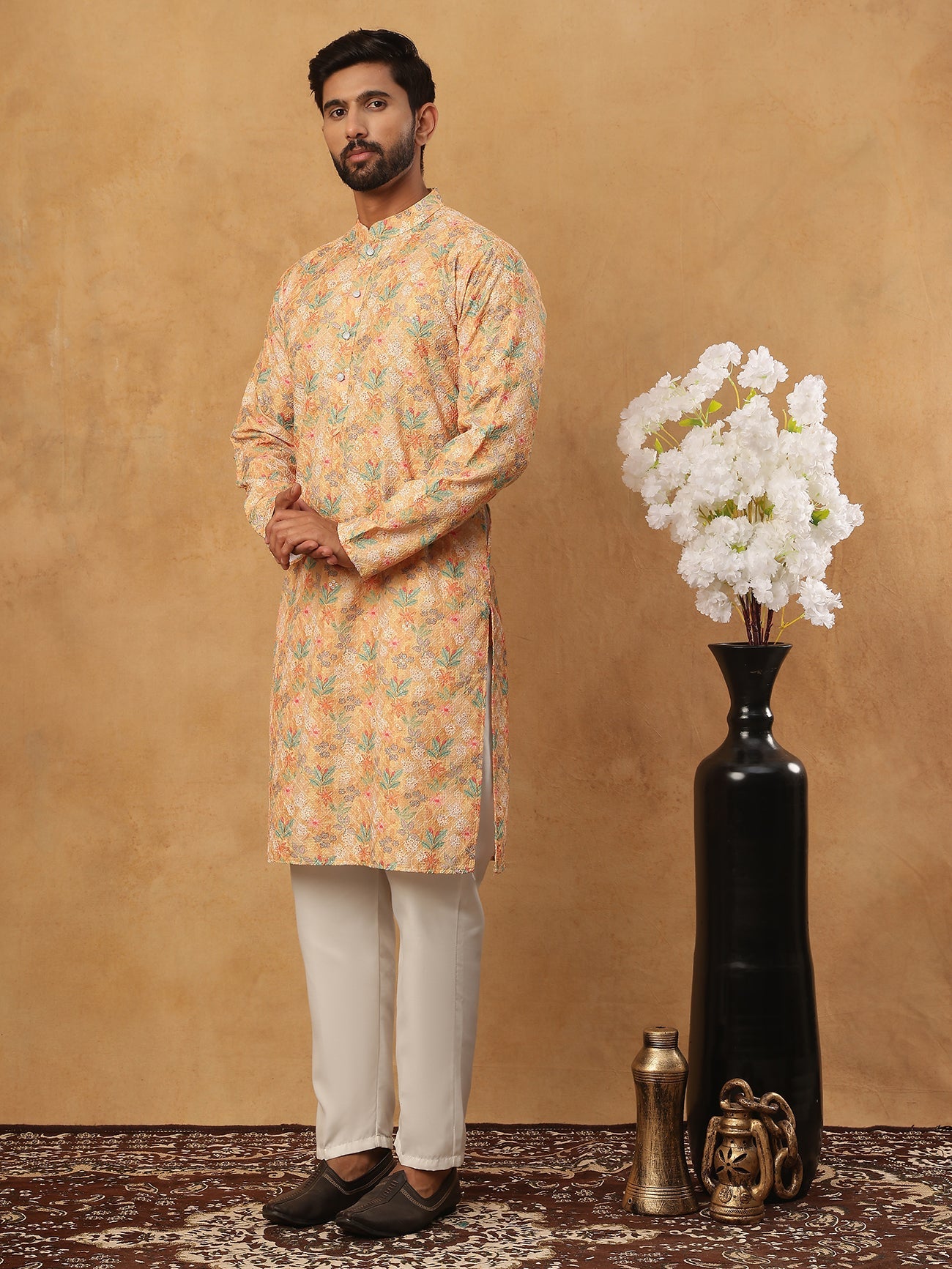 Festive Cotton Blend Printed Kurta Pyjama Set (65KP 5434 Yellow ) [FF] [Q-11-14]