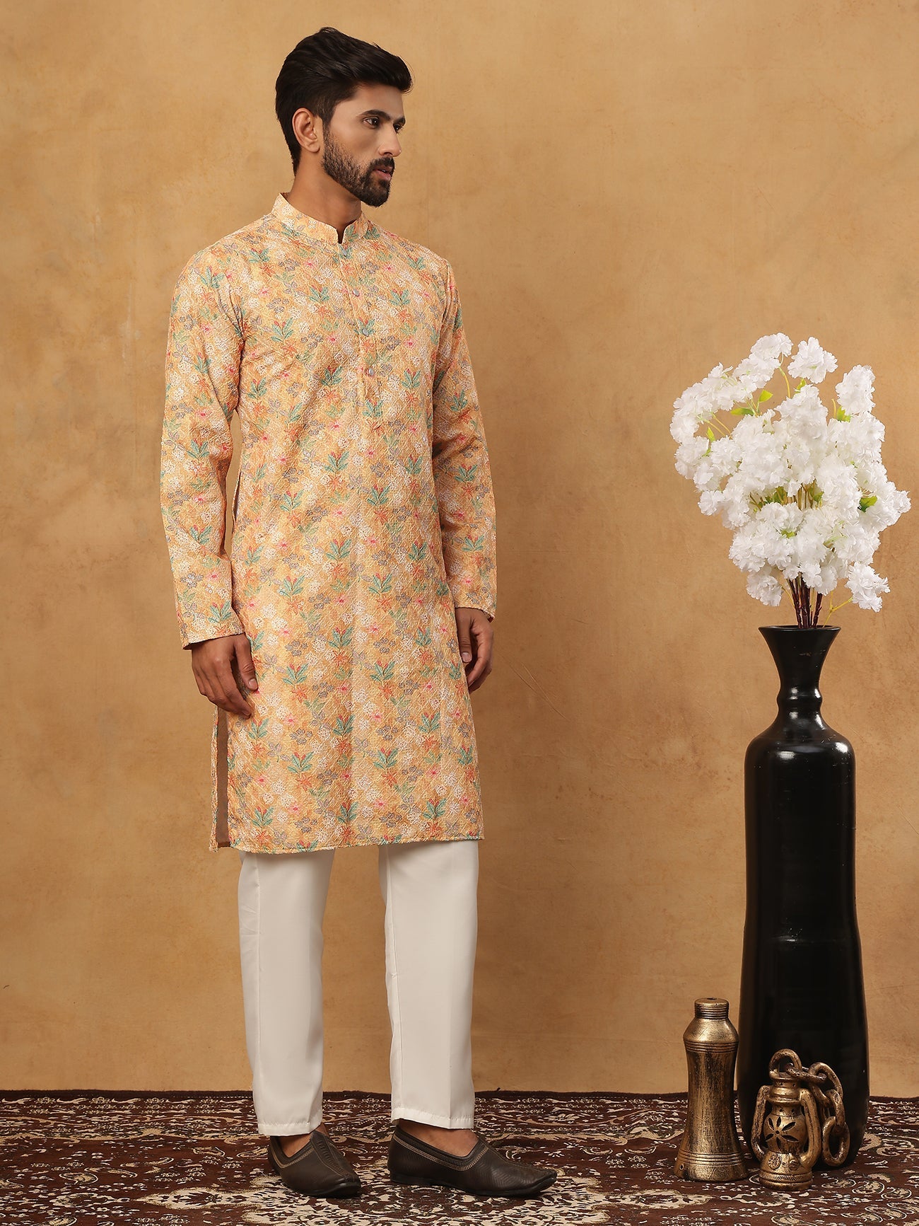 Festive Cotton Blend Printed Kurta Pyjama Set (65KP 5434 Yellow ) [FF] [Q-11-14]