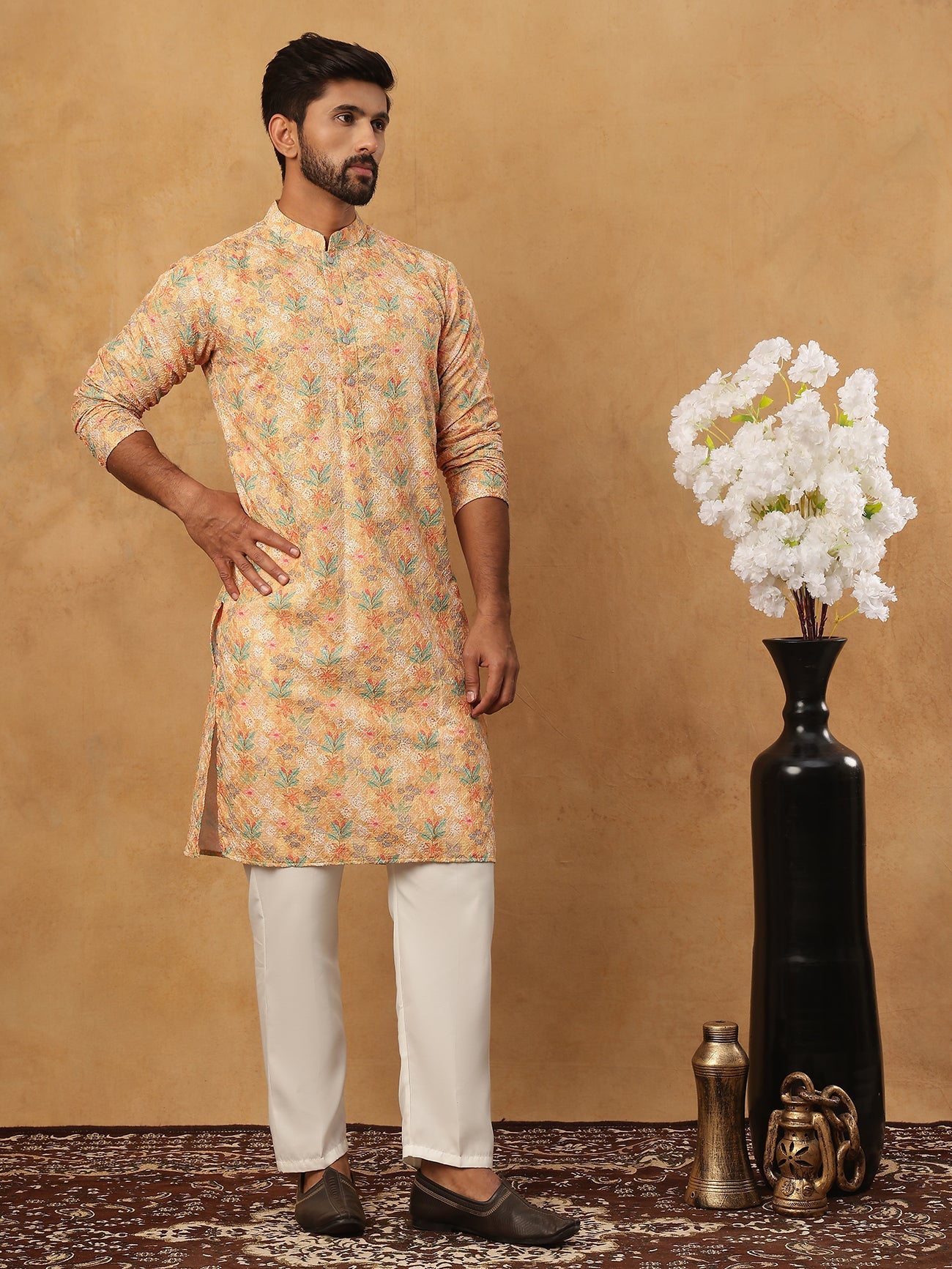 Festive Cotton Blend Printed Kurta Pyjama Set (65KP 5434 Yellow ) [FF] [Q-11-14]