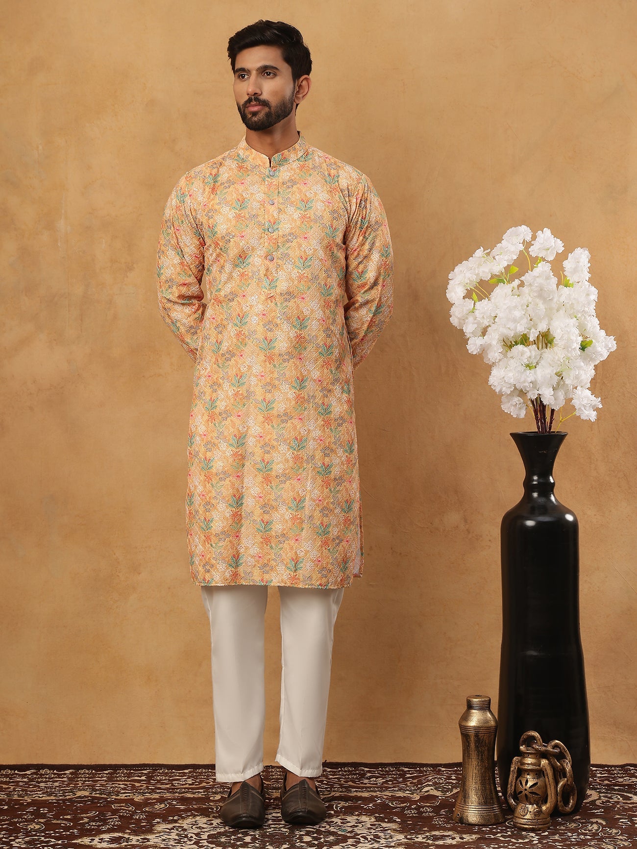 Festive Cotton Blend Printed Kurta Pyjama Set (65KP 5434 Yellow ) [FF] [Q-11-14]
