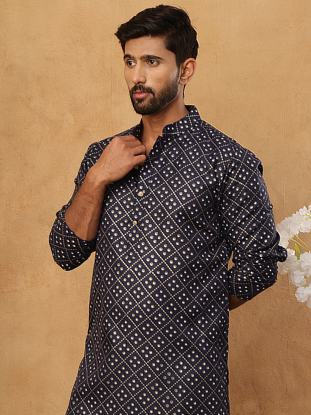 Festive Cotton Blend Printed Kurta Pyjama Set (65KP 5436 Navy ) [FF] [Q-11-14]