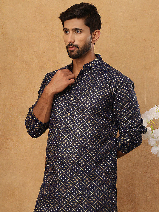 Festive Cotton Blend Printed Kurta Pyjama Set (65KP 5436 Navy ) [FF] [Q-11-14]